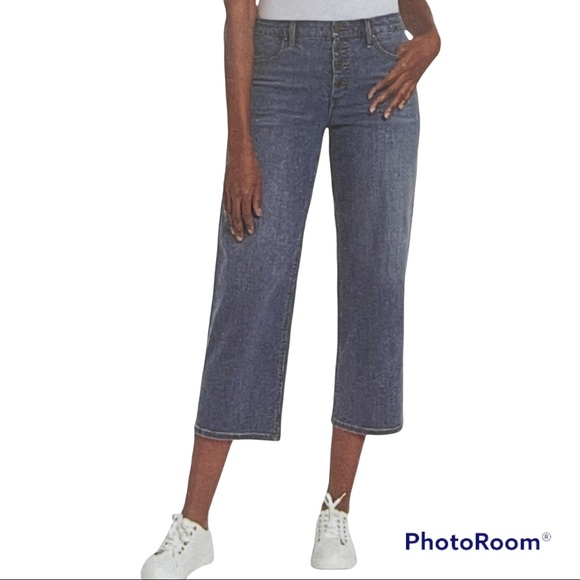 NWT! Skinny Girl High Rise Button Front Cropped Wide Leg Denim Stretch Jeans - Picture 4 of 14